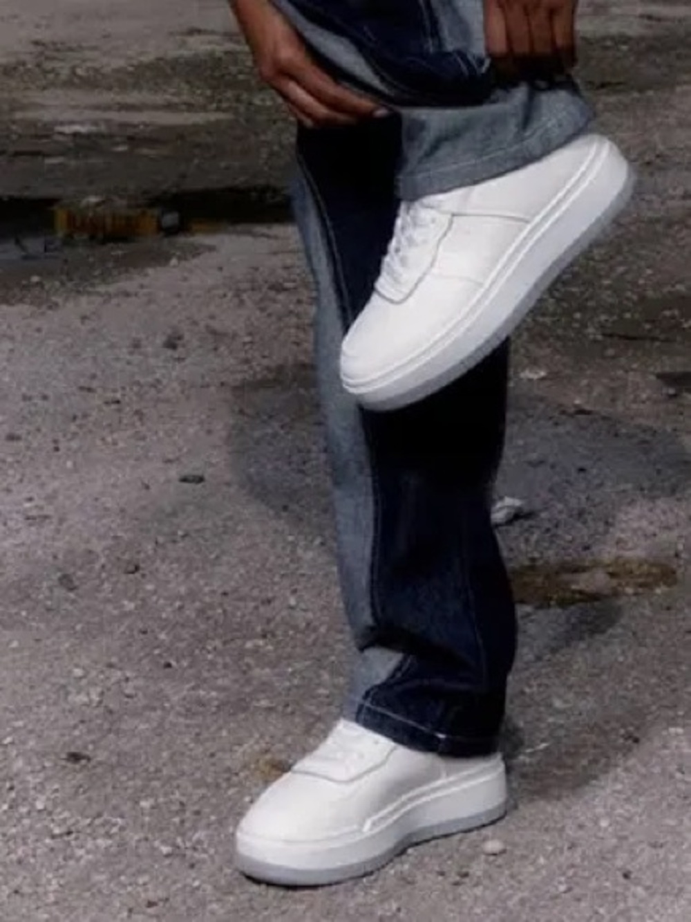 NWT Sz 8 PLT White Contrast Sole Chunky Platform Trainers Sneakers Low-Top